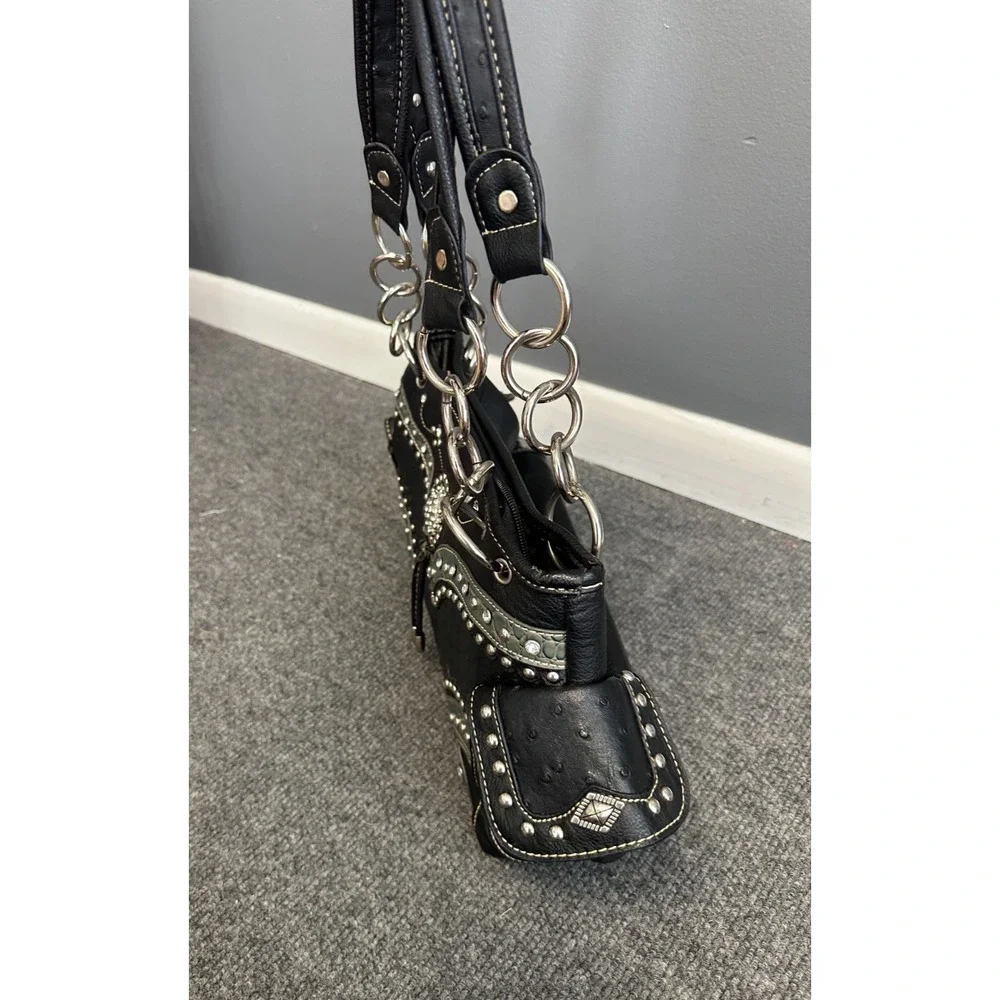 Vintage Y2K Haley Beez Western Bling Rhinestone Studded Faux Ostrich Bag Purse